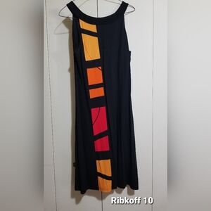 JOSEPH RIBKOFF Dress 10 Black Colorblock Abstract Modern A-Line Knit